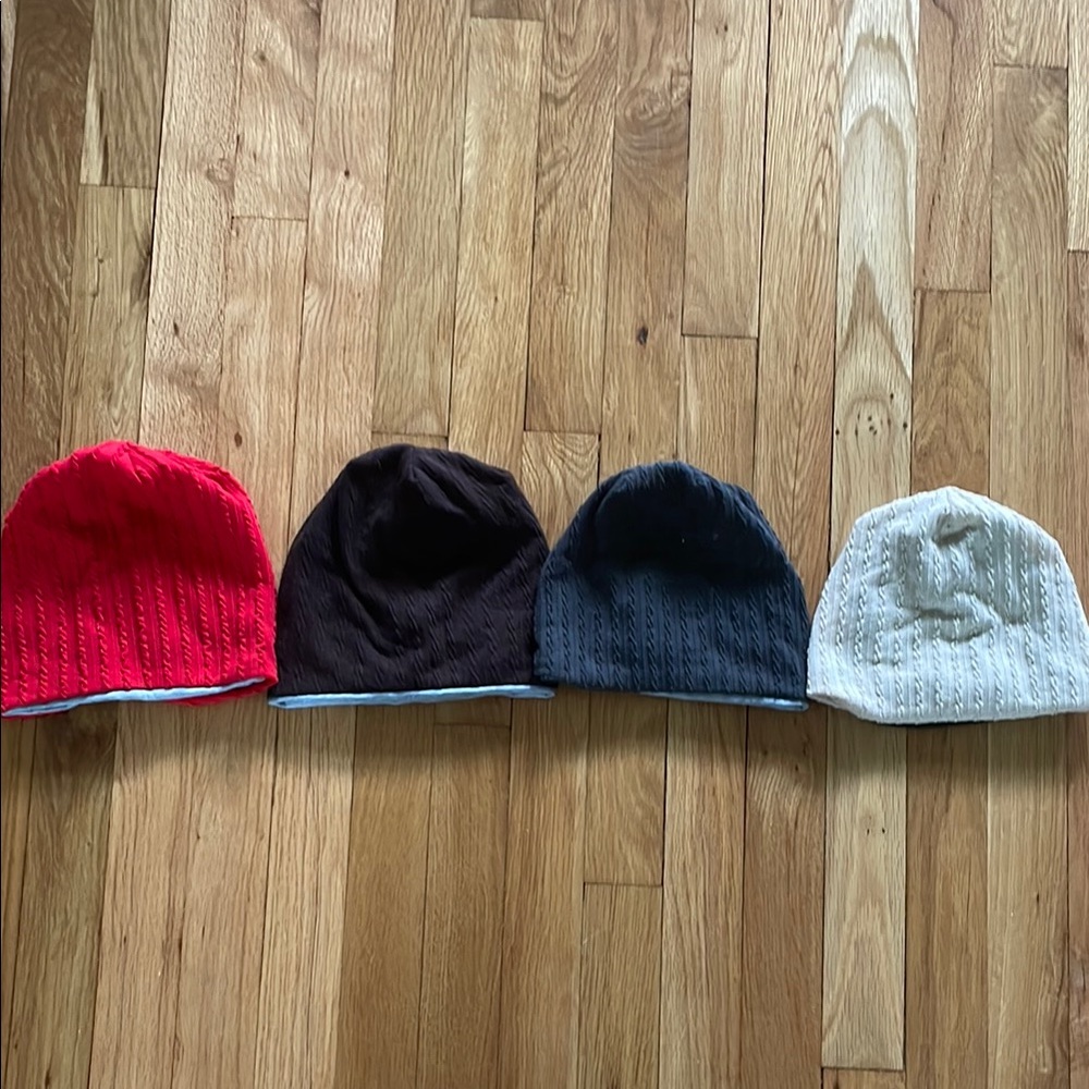 Cozy Kids Beanie Set - Red, Brown, grey, cream